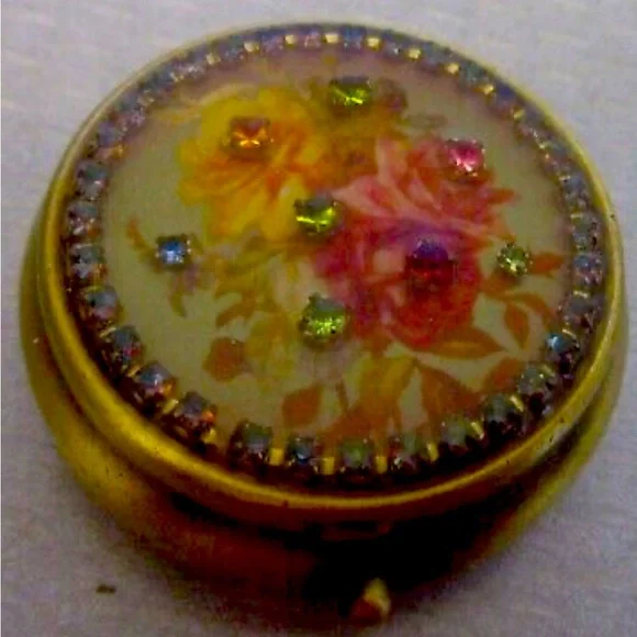 Michal Negrin Personal Compact, Ashtray jeweled brass hinged pop-up, box  Antique